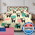 Nesphy Mid Century Colorful Cat Queen Comforter Set Atomic 50S Retro Bedding. Fixed Price $97.45.