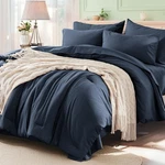Anluoer Navy Blue Queen Comforter Set 7 Pieces, Bed In Bag With Sheets, All. Fixed Price $65.02.