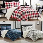 Mainstays Reverse To Sherpa Comforter Set, White, Blue Red Plaid, F/q King. Fixed Price $59.95.