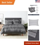 All-season Lightweight Gray Calvin Stripe Comforter Set, 7-PIECE Full/queen. Fixed Price $68.99.