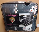 Ed Hardy Grey W/cards &tattoo Designs 8P Queen Set Comforter,shams,sheets,pillow. Fixed Price $95.99.