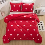 Caressma Love Queen Comforter Set - Romantic White Heart Print Red Bedding Co.... Fixed Price $48.19.