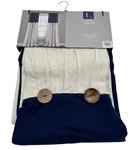 Lush Decor Linen Button Cotton Blend Curtain Panel Navy Cream Colorblock. Fixed Price $19.99.