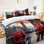 Vintage London Comforter Set - Cozy Big Ben & Red Phone Booth Design. Fixed Price $113.99.