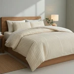 New West Elm Beige Cream Boho King Size Tufted Fringe Bedding Duvet & Sham Set. Fixed Price $164.00.