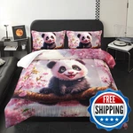 Xynhml Kawaii Black White Panda Theme Comforter 3PCS Queen Wild Animal Cherry. Fixed Price $82.32.