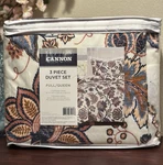 Cannon Full/queen Duvet Set 100% Polyester Cream Brown Navy Floral 3PC Msrp: $90. Fixed Price $48.50.