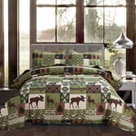 Oliven 3 Pcs Cabin Bedding Quilt King Size Lodge Moose Bear Set Green. Fixed Price $47.95.