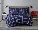 Printed Windowpane White And Navy Polyester 2-PIECE Twin Comforter Set, Geometri. Fixed Price $94.99.