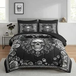 Nesker 7 Pcs Comforter Set Queen Size, Rose Gothic Skeleton Bedding Kids. Fixed Price $68.49.