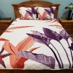 Quilt Queen Tropical Floral Coral Purple Botanical 3P Set Shams Modern Bedding. Fixed Price $49.95.