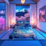 Cherry Blossom Queen Comforter Set With 2 Pillowcases - Moonlight Sky Design. Fixed Price $127.99.