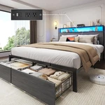 Queen Full Size Bed Frame With Storage Headboard &charging Station Led Lights. Fixed Price $158.99.