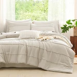 Cozylux Queen Comforter Set Beige, 7 Pieces Soft Pinch Pleat Bed Bag Que.... Fixed Price $36.18.