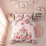 Girls Princess Full Bedding 7 Pieces,cartoon Castle Pink Comforter Sets,b.... Fixed Price $88.19.