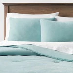 Full/queen Lustrous Velvet Comforter & Sham Set Light Teal Blue - Threshold. Fixed Price $31.99.