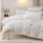 100% Cotton Ruffled Duvet Cover Set Queen, White Shabby Chic Farmhouse Beddin.... Fixed Price $66.41.