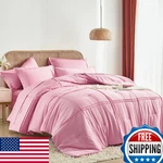 Yogeneg King Size Comforter Set 7 Piece Bag,grid Pinch Pleat Pink Beddi. Fixed Price $73.96.