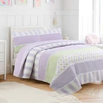 Purple Green Stripe Dot Checker Ruffle Patchwork Cotton Reversible Quilt Bed Set. Fixed Price $69.35.