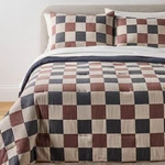 Full/queen Woven Check Comforter Set Neutral/navy/burgundy - Threshold. Fixed Price $22.09.