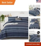 Bohemian Triangle Comforter Set In Navy Blue - Queen Size, Soft Microfiber. Fixed Price $90.99.