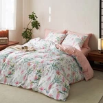 Wake Cloud - Floral Comforter Set, Pink Botanical Flower And Green Tree. Fixed Price $35.59.