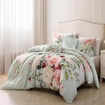 Bebejan Rose Misty Green 100% Cotton Sateen 5 Piece Reversible Comforter Set. Fixed Price $164.99.