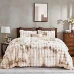Fluffy Faux Rabbit Fur Bubble Comforter Set Queen, Beige Tie-dye Fuzzy Bedding. Fixed Price $166.99.