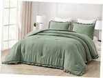 Nora Sage Comforter Set 3-PIECE Oversized Queen Green, Ruffled Edge. Fixed Price $80.88.