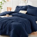 Hymokege Navy Blue California King Comforter Set Seersucker 7 Pieces, All Season. Fixed Price $71.10.
