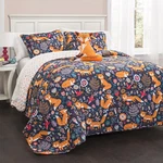 Pixie Fox Reversible Quilt Set, 3 Piece Twin, Navy & Orange - Bedding. Fixed Price $78.99.