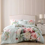Bebejan Rose Misty Green 100% Cotton Sateen 5 Piece Reversible Comforter Set. Fixed Price $134.99.