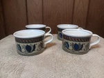 Mikasa Intaglio Arabella Floral Blue And Brown Ceramic Mugs Set Of 4.. Fixed Price $16.20.