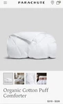 Parachute Qween Down Alternative Organic Puff Comforter Exelent Condition. Fixed Price $149.00.