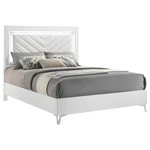 Glossy White Chevron Tufted Faux Leather Led Light Queen Bedroom Furniture. Fixed Price $699.00.