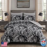 Djy Black Paisley Comforter Set King Size 7 Piece Reversible Microfiber Bedding. Fixed Price $95.66.