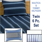 Twin 6PC Set Nautica Huron Bay Duvet Cover, Sham, Pillows + Hilfiger Sheets. Fixed Price $89.95.