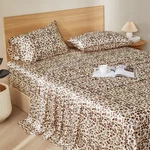 4PCS Satin Sheet Set Leopard Pattern Faux Silky Bedding Cooling Queen King. Fixed Price $35.14.