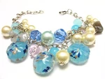 Blue Fancy Daisy Murano Glass Faux Pearls Charm Bracelet Sas 130412. Fixed Price $8.00.