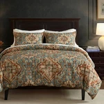 Carmen Kilim Linen Blend Boho Chic King 3 Pc Teal Comforter Bedding Set. Fixed Price $399.00.