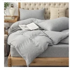 Grey & White Pinstripe King Duvet Cover Set With Pillow Shams, Bedroom Bedding. Fixed Price $50.00.