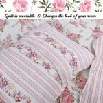 Reversible Cottage Shabby Chic Pink Green Purple Lilac Ivory Rose Leaf Quilt Set. Fixed Price $158.32.