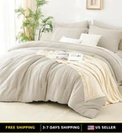 Cozylux Queen Comforter Set Beige - 7 Piece Striped Seersucker Bed In Bag. Fixed Price $59.98.