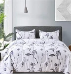 Nanko Queen Comforter Set 3PC, White And Grey Floral Leaf Print Reversible Down. Fixed Price $43.96.