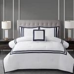West Park New York Border Pattern White-navy Queen Size 4-PIECE Comforter Set. Fixed Price $93.59.