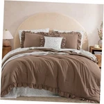 Comforter - 7 Pieces Ruffle Bedding Sets, Shabby Chic Queen Amber Brown. Fixed Price $104.25.