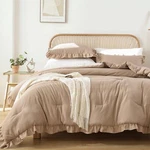 Janzaa Queen Ruffled Comforter Set 3PCS (1 Taupe And 2 Pillowca.... Fixed Price $61.82.