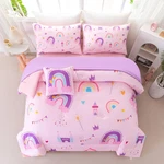 Pink Rainbow Castle Full Size Bedding Set For Girls - 6 Piece Bag. Fixed Price $99.99.