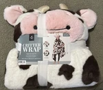 Brown Cow Cozy Critter Wrap Blanket Soft Animal Print Hooded Members Mark Nwt. Fixed Price $34.00.