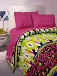 Queen - Rampage Wildcat Lime Fuchsia Animal Print Sheet & Comforter Set. Fixed Price $119.99.